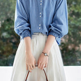 Casual Ruffle Collar Striped Shirt - liwisi