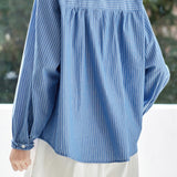 Casual Ruffle Collar Striped Shirt - liwisi