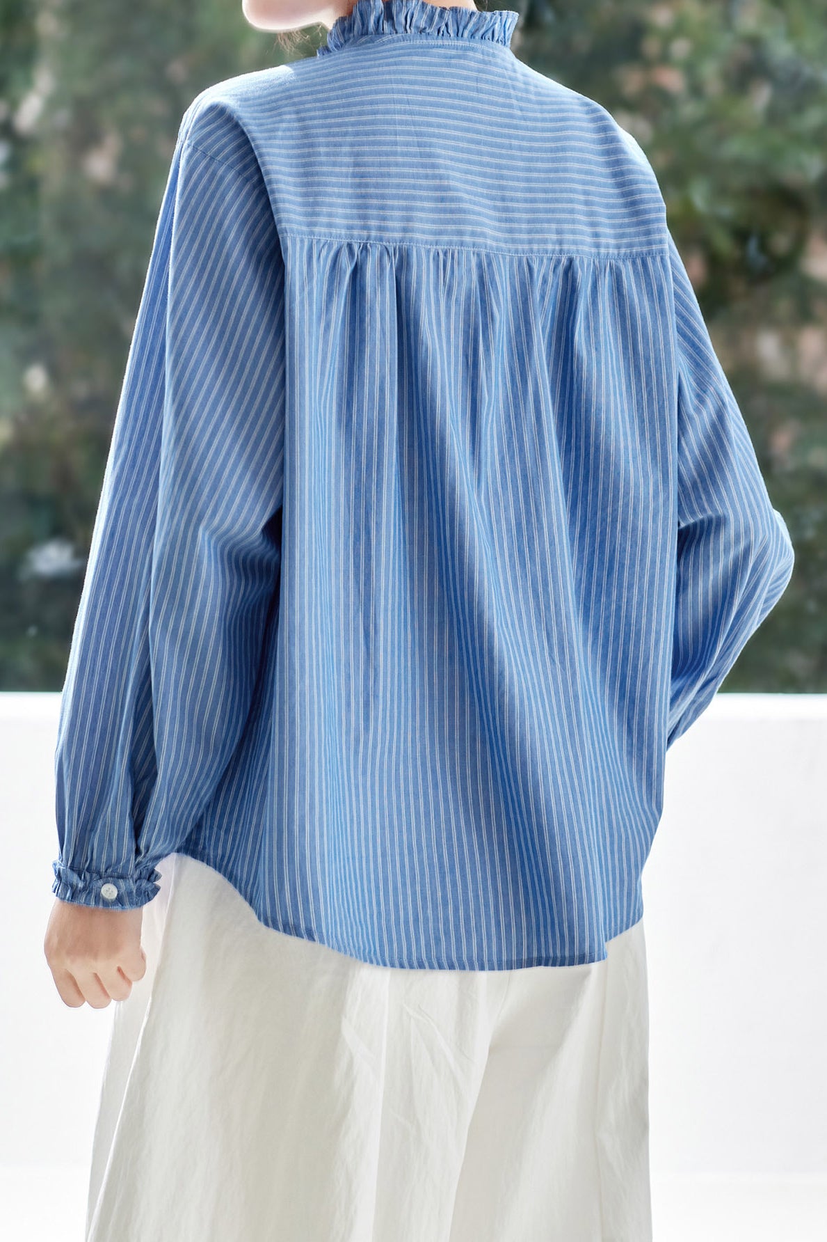 Casual Ruffle Collar Striped Shirt - liwisi