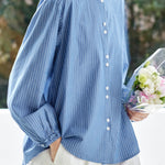 Casual Ruffle Collar Striped Shirt - liwisi