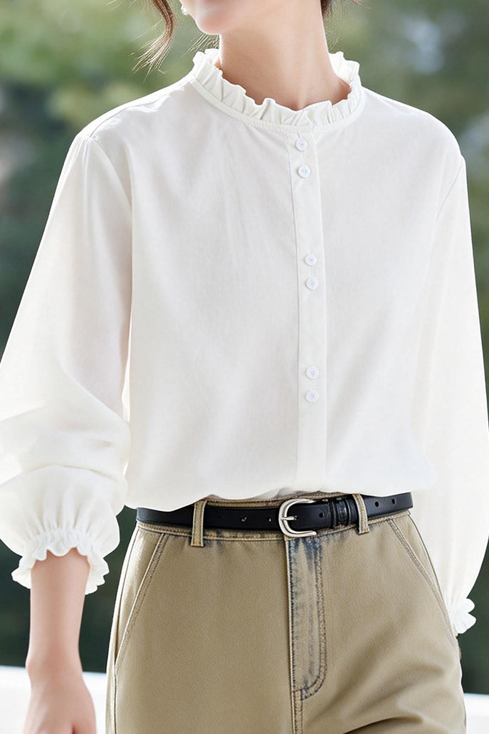 Casual Ruffle Collar Striped Shirt - liwisi