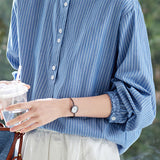 Casual Ruffle Collar Striped Shirt - liwisi