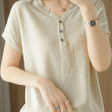 Casual Half-Placket Button V-Neck Knitted Top - liwisi