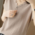Casual Half-Placket Button V-Neck Knitted Top - liwisi
