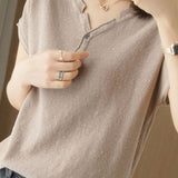 Casual Half-Placket Button V-Neck Knitted Top - liwisi