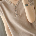 Casual Half-Placket Button V-Neck Knitted Top - liwisi