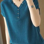 Casual Half-Placket Button V-Neck Knitted Top - liwisi