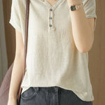 Casual Half-Placket Button V-Neck Knitted Top - liwisi