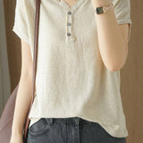 Casual Half-Placket Button V-Neck Knitted Top - liwisi