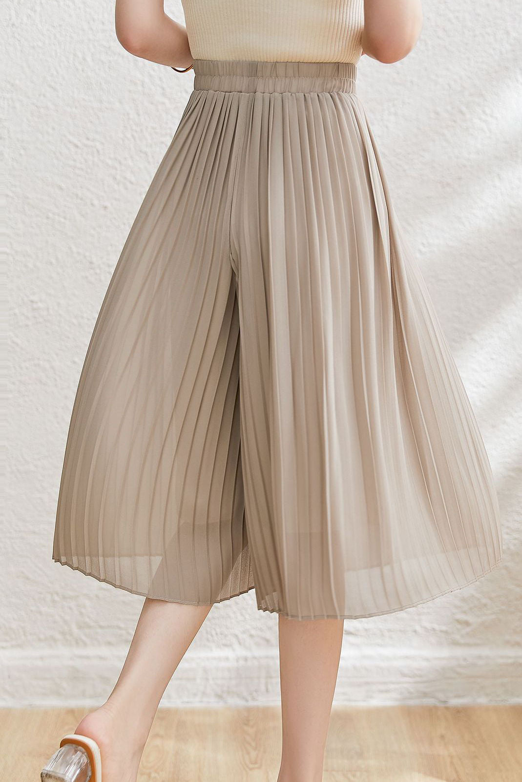 Casual Pleated Elastic Waist Skort - liwisi