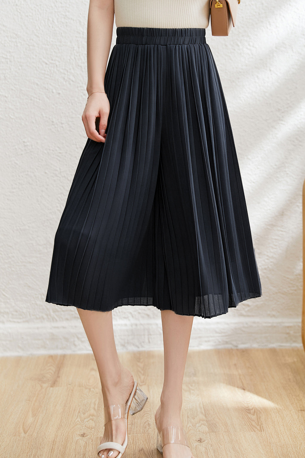 Casual Pleated Elastic Waist Skort - liwisi