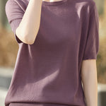 Casual Minimalist Solid Color Short Sleeve Knitted Top - liwisi