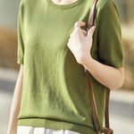 Casual Minimalist Solid Color Short Sleeve Knitted Top - liwisi