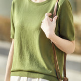Casual Minimalist Solid Color Short Sleeve Knitted Top - liwisi