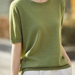 Casual Minimalist Solid Color Short Sleeve Knitted Top - liwisi
