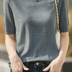 Casual Minimalist Solid Color Short Sleeve Knitted Top - liwisi