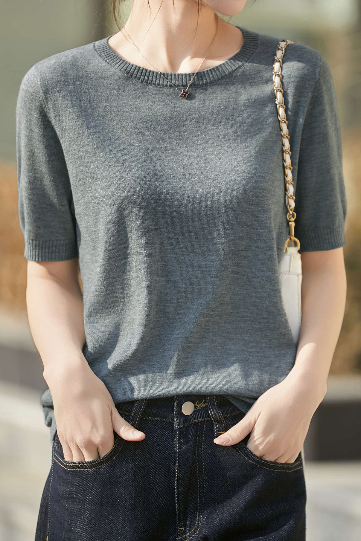 Casual Minimalist Solid Color Short Sleeve Knitted Top - liwisi