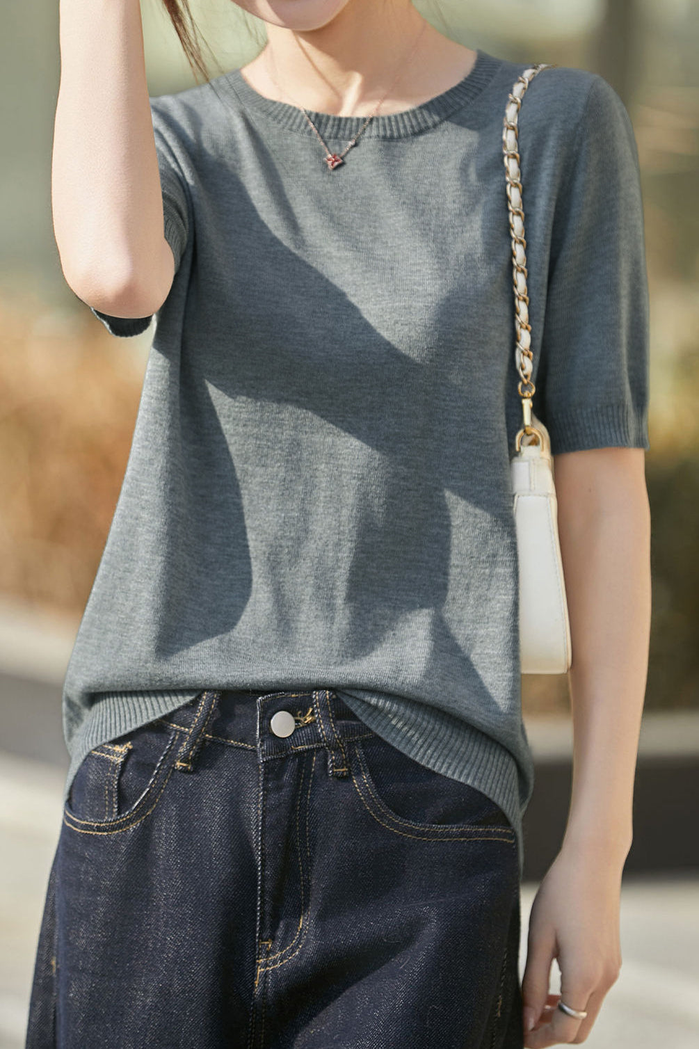 Casual Minimalist Solid Color Short Sleeve Knitted Top - liwisi