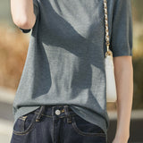 Casual Minimalist Solid Color Short Sleeve Knitted Top - liwisi