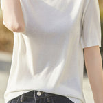 Casual Minimalist Solid Color Short Sleeve Knitted Top - liwisi