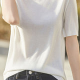 Casual Minimalist Solid Color Short Sleeve Knitted Top - liwisi