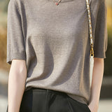 Casual Minimalist Solid Color Short Sleeve Knitted Top - liwisi