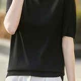 Casual Minimalist Solid Color Short Sleeve Knitted Top - liwisi
