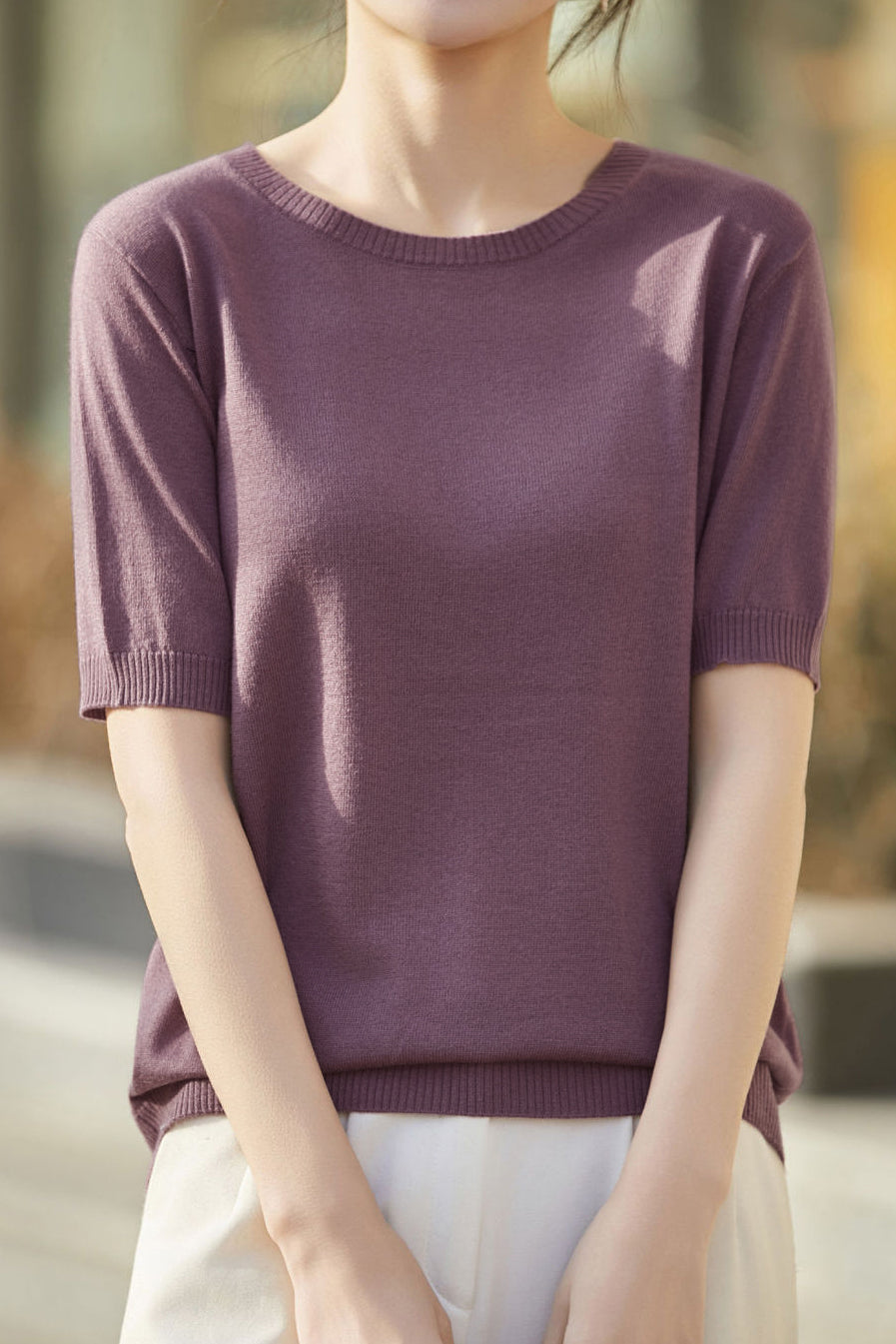 Casual Minimalist Solid Color Short Sleeve Knitted Top - liwisi