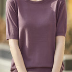Casual Minimalist Solid Color Short Sleeve Knitted Top - liwisi