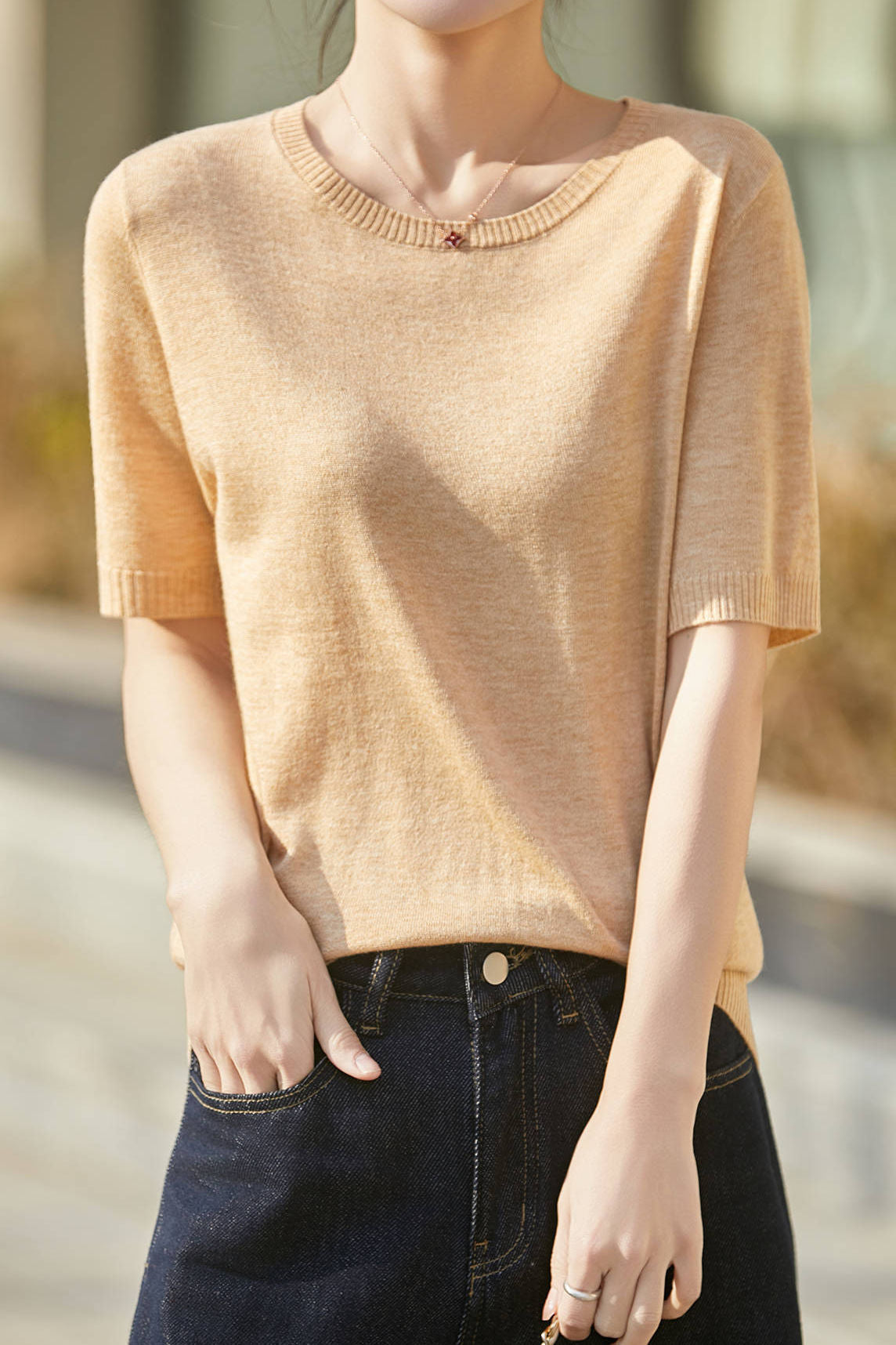 Casual Minimalist Solid Color Short Sleeve Knitted Top - liwisi