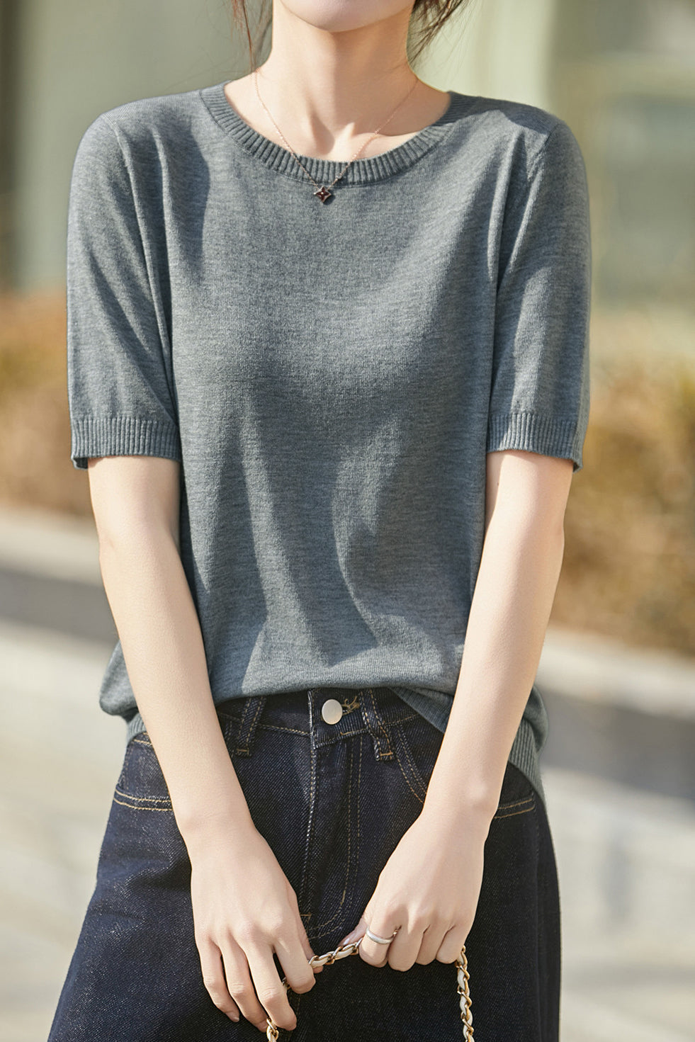 Casual Minimalist Solid Color Short Sleeve Knitted Top - liwisi