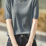 Casual Minimalist Solid Color Short Sleeve Knitted Top - liwisi