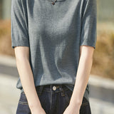 Casual Minimalist Solid Color Short Sleeve Knitted Top - liwisi