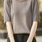Casual Minimalist Solid Color Short Sleeve Knitted Top - liwisi