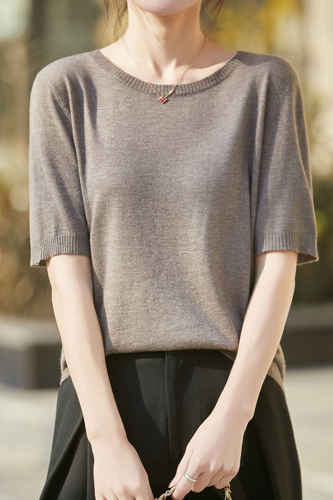 Casual Minimalist Solid Color Short Sleeve Knitted Top - liwisi