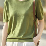 Casual Minimalist Solid Color Short Sleeve Knitted Top - liwisi
