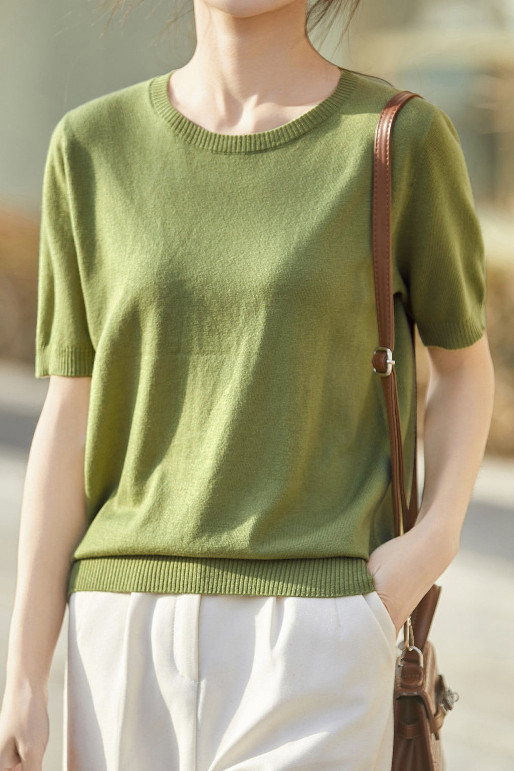 Casual Minimalist Solid Color Short Sleeve Knitted Top - liwisi