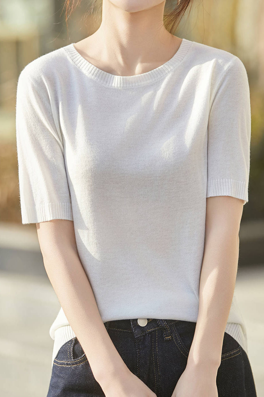 Casual Minimalist Solid Color Short Sleeve Knitted Top - liwisi