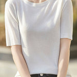 Casual Minimalist Solid Color Short Sleeve Knitted Top - liwisi