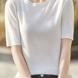 Casual Minimalist Solid Color Short Sleeve Knitted Top - liwisi