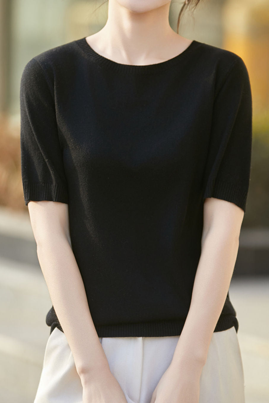 Casual Minimalist Solid Color Short Sleeve Knitted Top - liwisi