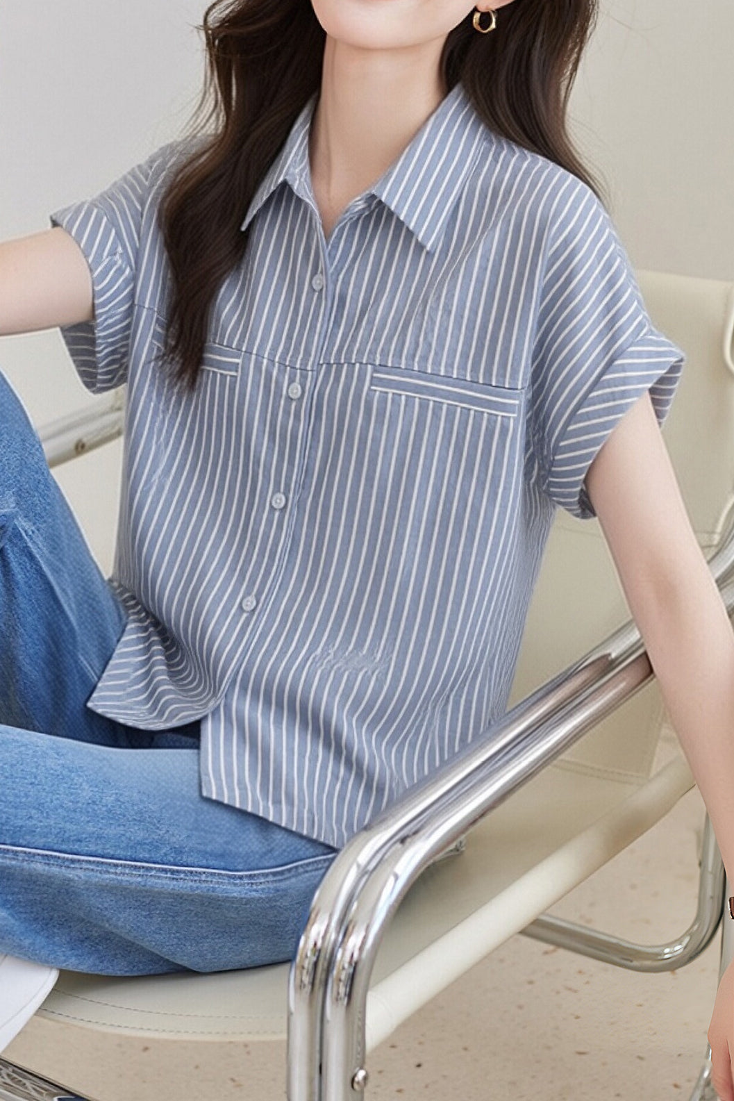 Casual Lapel Vertical Striped Shirt - liwisi