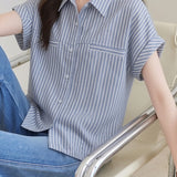 Casual Lapel Vertical Striped Shirt - liwisi