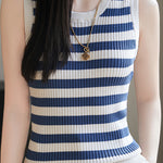 Casual Striped Crew Neck Knitted Vest - liwisi