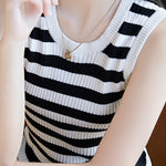 Casual Striped Crew Neck Knitted Vest - liwisi