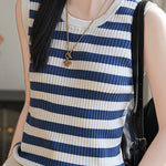 Casual Striped Crew Neck Knitted Vest - liwisi