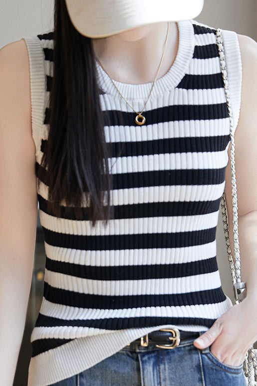 Casual Striped Crew Neck Knitted Vest - liwisi