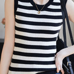 Casual Striped Crew Neck Knitted Vest - liwisi