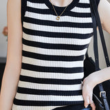 Casual Striped Crew Neck Knitted Vest - liwisi