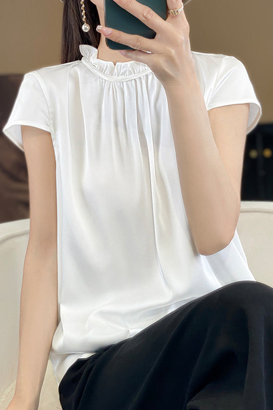 Casual Ruffle Collar Satin Shirt - liwisi